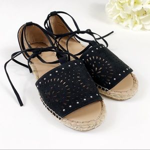 Merona Lace-up Black Espadrille Sandals - Size 6
